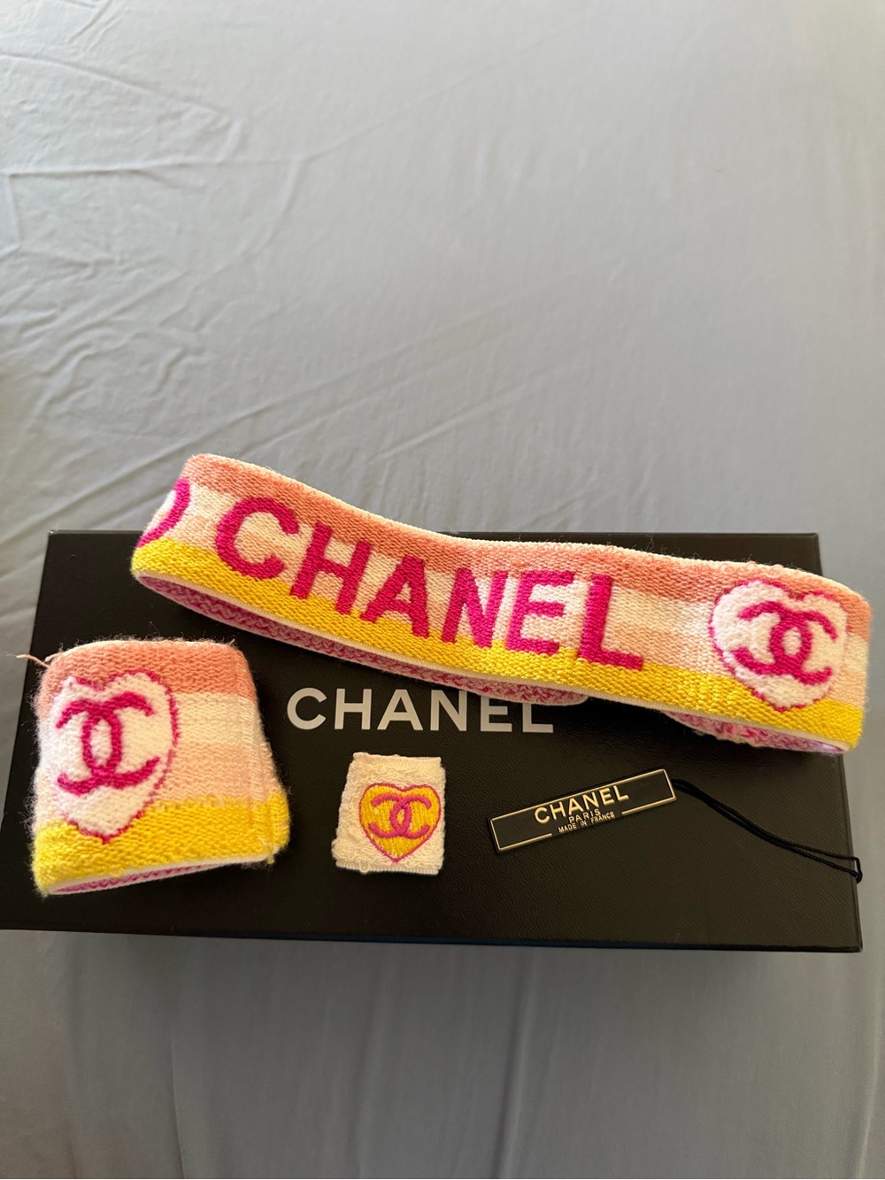 Authentic CHANEL Multi-color COCO CHANEL' Headband, wristband, ring Set. Vintage